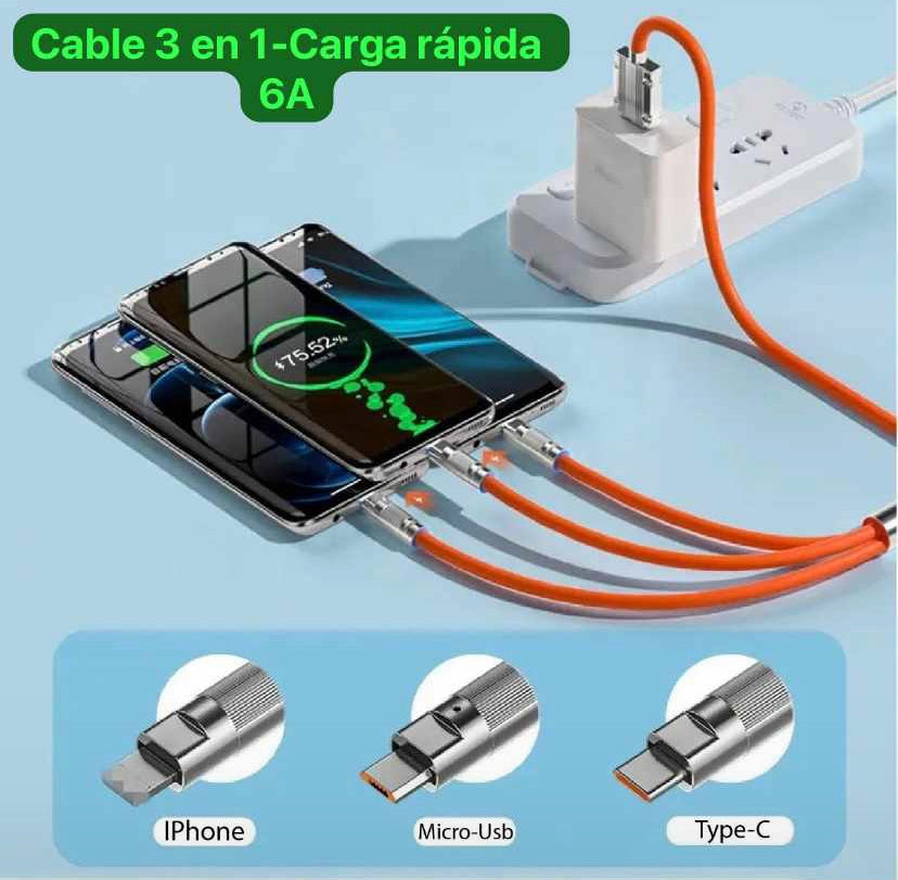 Cable de carga 3 en 1 -Ultra rápido Ultra resistente